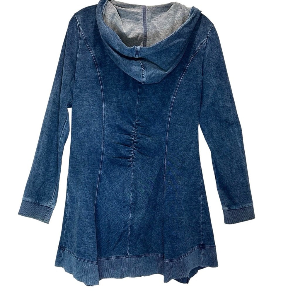 For Cynthia Blue Denim Cotton Hooded Jacket w/ Asymmetric Raw Hem - Medium - Picture 2 of 7